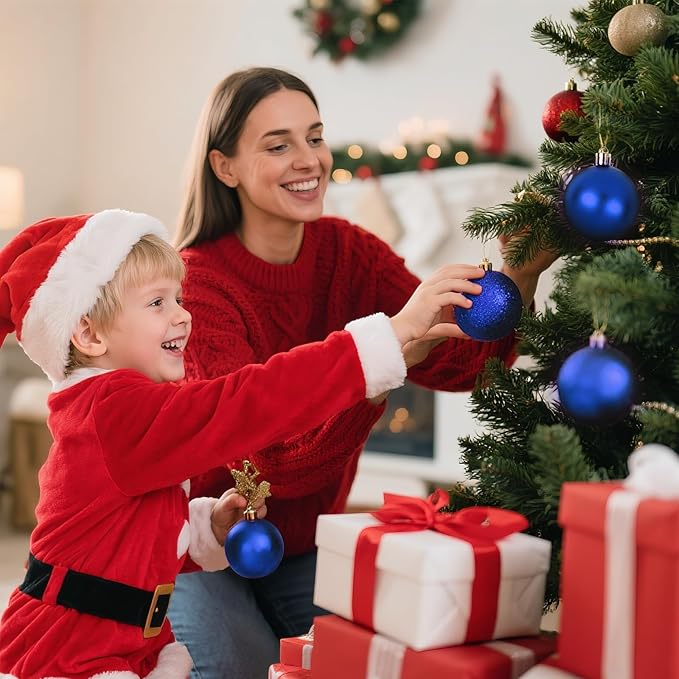 Christmas Tree Decorations Ornament Set, 60ct 2.36 Inches Blue Shatterproof Christmas Ball Ornaments, Hanging Ball for Xmas Holiday Wedding Party Decor