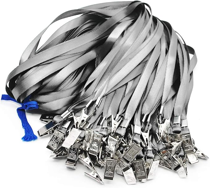 Bird Fiy Lanyards with id Holder Name Badges 50 Pcs Waterproof Type Clear Plastic Horizontal Name Tag Badge Id Card and 50 Pcs Lanyard (Gray)