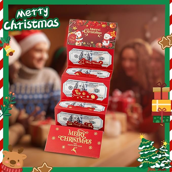 Christmas Cash Gift Envelopes 5 Slots, Christmas Cash Gift Envelopes，christmas Card Book with Tassel & Santa Card Supplies,2025 New Creative Cashs Surprise Envelope for Checks or Cards(StyleB,3pcs)