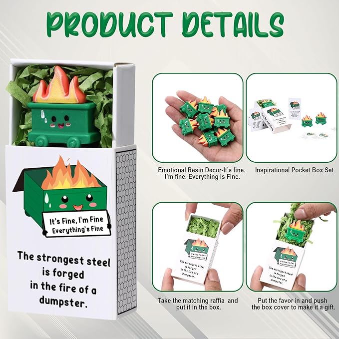 Realspring 36 Sets Dumpster Ornament Desk Accessories Emotional Support Resin Dumpster with Inspirational Cards Funny Employee Appreciation Gifts for Halloween Team Office Coworker Teacher (Classic)