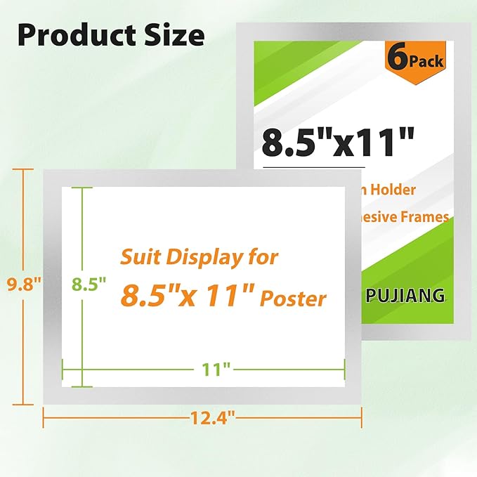 10 Pack 8.5"x11" Magnetic Sign Holder, Double Sided Display, Reusable Adhesive Frames for Walls, Fridge Door, Whiteboard, Window Sign Holder, Magnetic Picture Frame