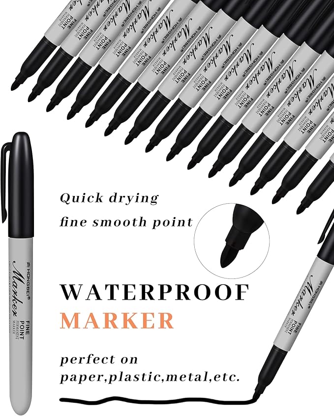 Thenshop 400 Pack Permanent Markers Bulk Black Permanent Marker Set Fine Point Pens Work on Wood, Metal, Stone, Glass