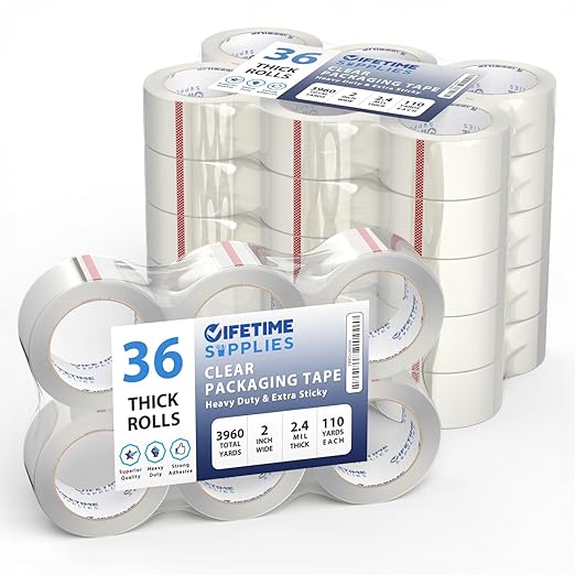 36 Rolls | 2.4 mil Clear | 110 Yards Each (3960 Yards Total) | 2" Premium Packing Tape Heavy Duty Packaging Tape for Shipping Moving Stronger Thicker