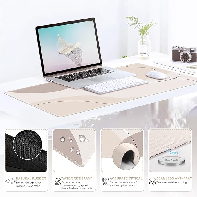 iCasso Large Gaming Mouse Pad Wrist Support Set, Desk Mat, 4in1 XXL Mousepad + Keyboard Wrist Rest+Mouse Wrist Rest+Coaster Set with Ergonomic Design for Home Office Table Computer-Brown Art