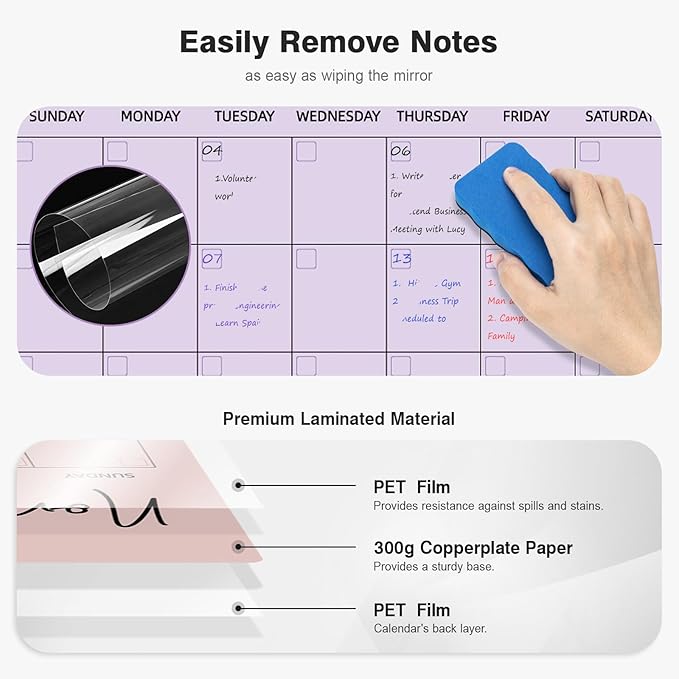 Ospelelf Undated Dry Erase Wall Calendar 12 Month, 12" x 17" Laminated Calendar Monthly Office Calendar 2025, 12 Sheets