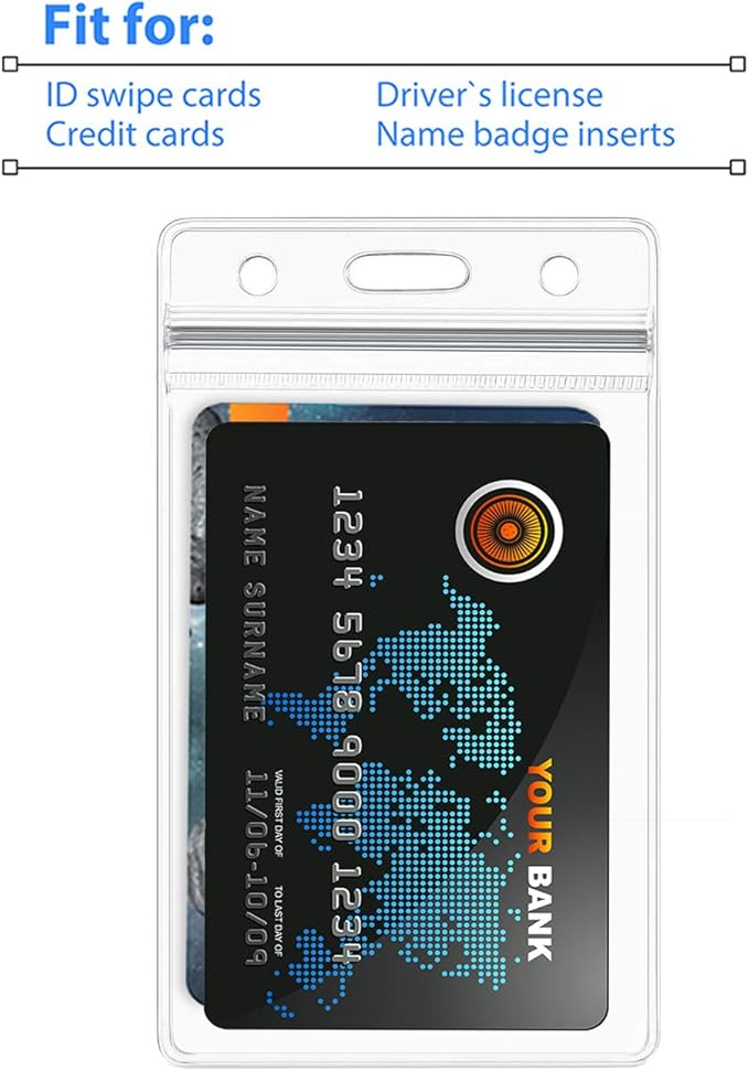 Lanyard with ID Holder 50 Pcs Waterproof Name Tag Vertical Badge ID Card Holders ID Pass Holder and 50 Pcs Flat Neck Blue Lanyards Swivel Hook