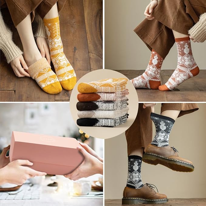 ICEIVY 5 Pair Fuzzy Cozy Socks for Women - Warm Comfy Soft Casual Home Sleep Winter Wool Socks - Gifts for Women