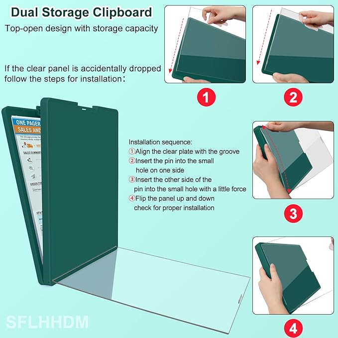 Clipboard with Storage,Three-Tier Box Clipboards(Letter Size),Storage Clipboard with Clip Form Holder Clipboards,Dry Erase Clip Boards 8.5x11 with Storage for Office School Supplies Clip Board-Emerald