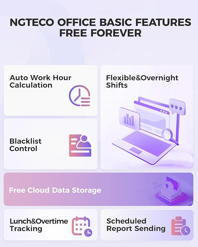 NGTeco Cloud Time Clock for Employees Small Business, Fingerprint+Card Time Clocks With Battery, 2.4G & 5G WiFi Times Clock Punch Machine with Remote Control Software ＆ iOS/Android App (0 Monthly Fee)