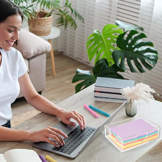 4x6 Acrylic Memo Holder with Sticky Notes for Desk , Clear Sticky Note Dispenser with Adhesive Notepad, 4x6 Acrylic Notepad Holder Desk Organizer for Office Home School (DP027)