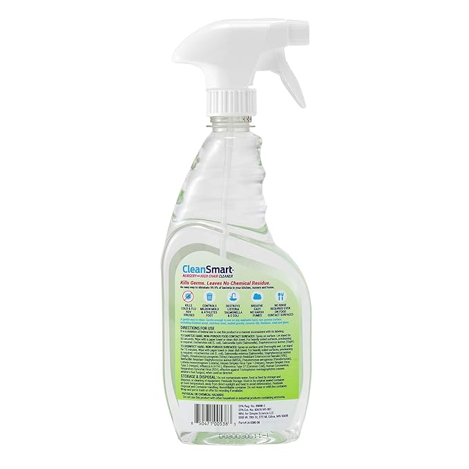 CleanSmart Nursery & High Chair Cleaner, 23 Ounce Bottle (Pack of 2), Hypochlorous Naturally Kills 99.9% of Viruses like RSV & Flu with Zero Residue