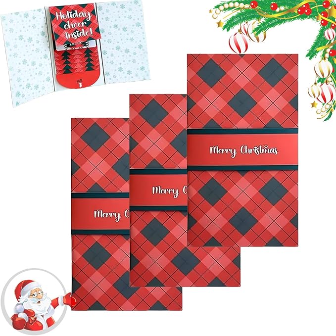 3Pcs Handmade Waterfall Christmas Gift Card Booklet, Money Envelopes for Cash, Pull-out Design Merry ChristmasCards DIY Giftcard Booklet, Holiday Party Christmas Gifts Card Book Supplies