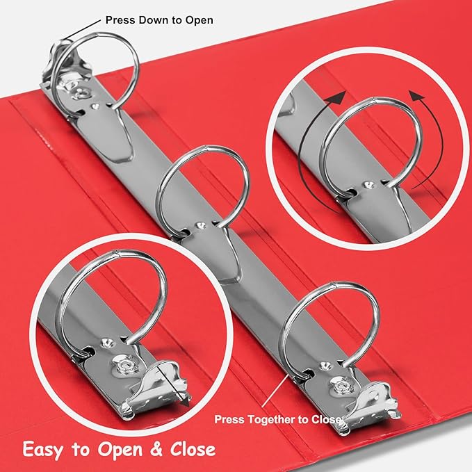 COMIX 3 Ring Binder 1.5 inch with Clear View Cover, 1.5" View Binder Holds 300 Sheets of US Letter Size Paper, 6 Pack (Red)