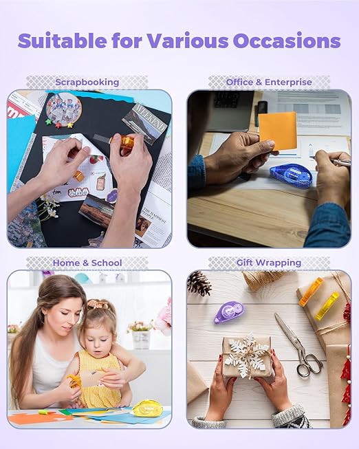 Double-Sided Adhesive Dots Roller – 6 Pack (0.31IN x 26FT) Dots Glue, Craft & Scrapbook Supplies for Gift Wrapping, Scrapbooking, and Photo Tape