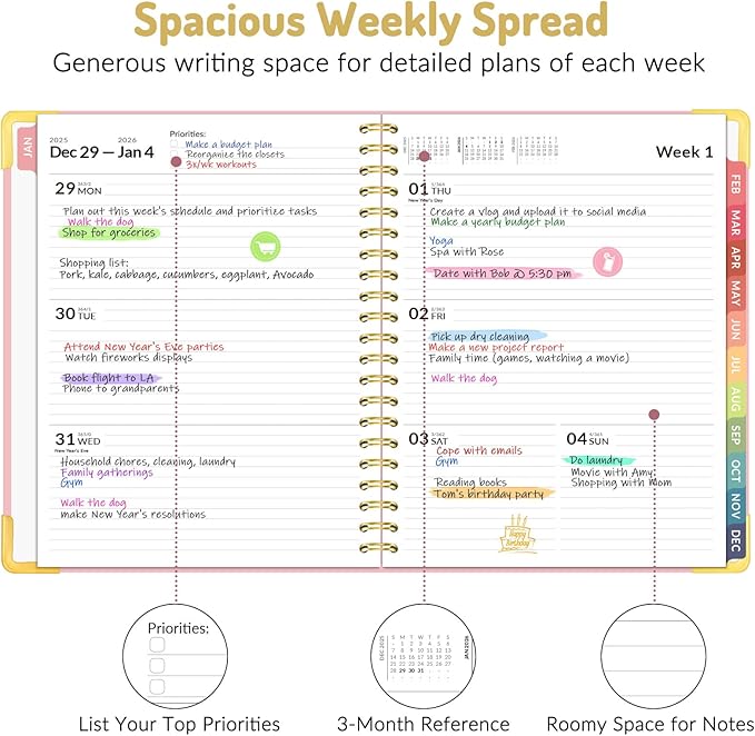 Forvencer 2026 Planner, Hardcover Calendar Planner Weekly and Monthly, January 2026 - December 2026, 8.5" x 11", Spiral Agenda Book with Tabs, Exquisite Daily Journal with Inner Pocket, Organizer Notebook for Office Home School, A4 Size, Navy Blue