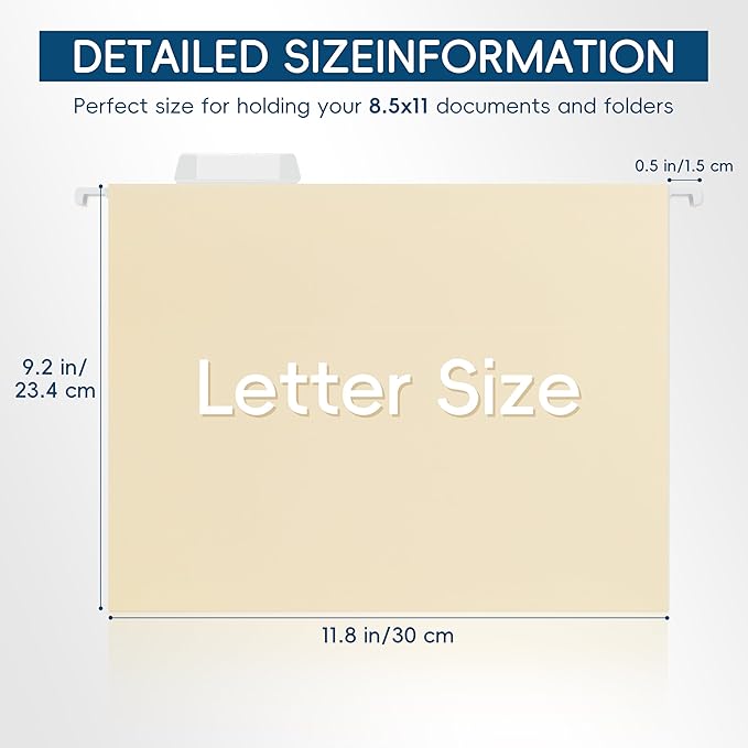 Hanging File Folders, 25 Pack Letter Size File Folders with 1/5-cut Tabs, Office Essentials for Filing Cabinet & Desk Storage