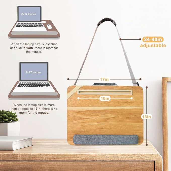 Lap Desk for Laptop Stand with Cushion, Adults with Storage Fits Up to 15.6in, Combines Features Bag and Pillow Table by Travel, Portable Workstation for Home College Office(Light Brown)