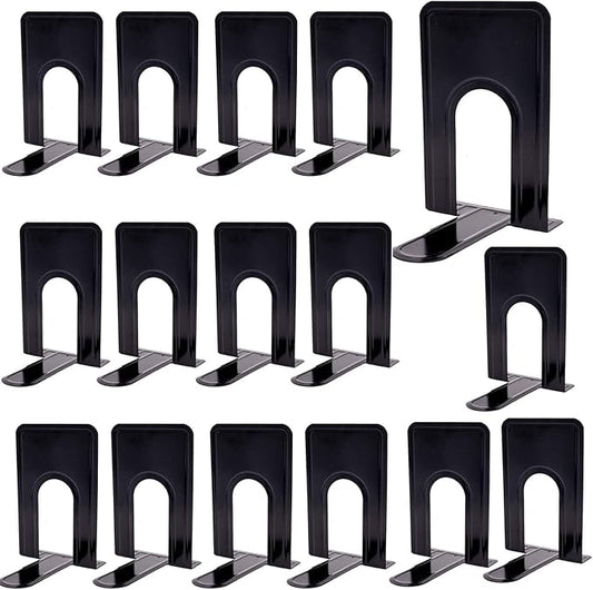 8 Pairs 16 Pieces 8.3 x 5.1 x 6.5 Inch Metal Bookends, KINJOEK Heavy Duty Book Support with Anti Slip Pads for Books, Magazines, DVDs, Perfect for Home, Office, School, Library, Black