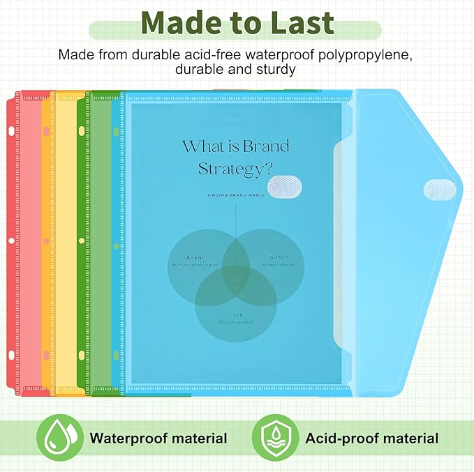 Sooez 30 Pack Binder Folders Organizer with Space-Saving Closure, Super Heavyweight Binder Pockets for 3 Ring Binders, High Capacity Binder Pouch, Side Loading, School Supplies, Letter Size, 5 Color