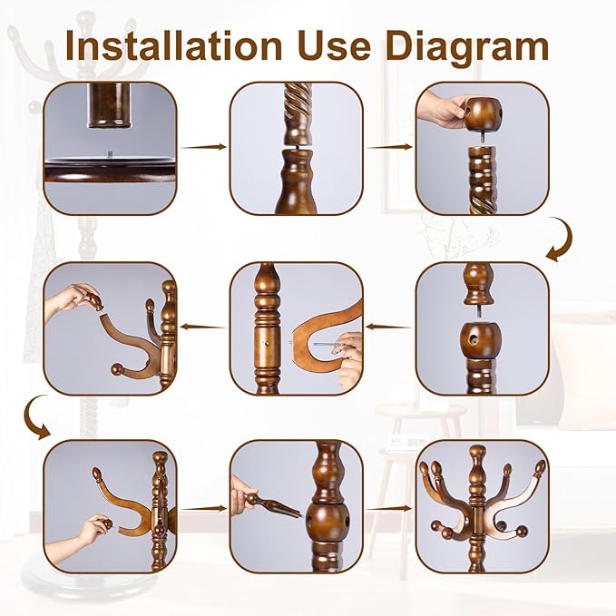 Solid Wood Coat Stand, Freestanding with Stable Base, 70" Birch Coat Tree Organizer for Home, Bedroom, Office, Hallway & Entryway with 11 Hooks