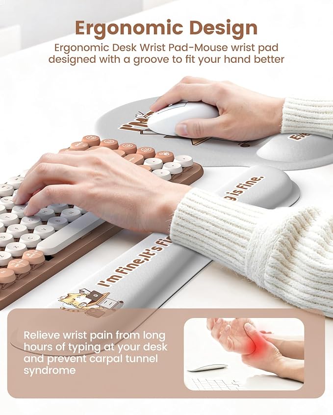 HAOCOO 4-in-1 Desk Cover Mat, Ergonomic Keyboard Wrist Rest, Wrist Support Mousepad with Coaster Set, Extended Desktop Pad Waterproof, Non-Slip Base Desk Accessories Mat for Office Decor