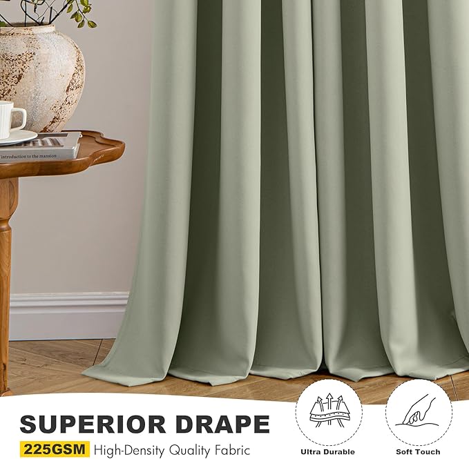 MIULEE Sage Green Blackout Curtains for Bedroom Living Room 90 Inches Long 2 Panels, Thermal Insulated Room Darkening Drapes Solid Grommet Top Noise Reducing Light Green Window Treatments 40x90 Inch