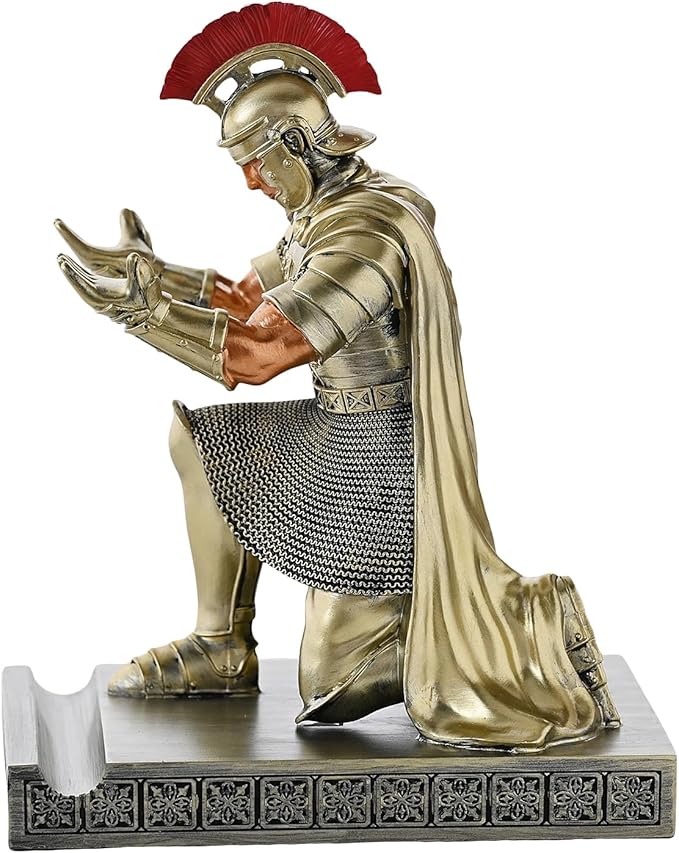 Roman Praetorian Prefect Warrior Knight Pen Holder Desk Ornament Resin Praetorian Guard Mobile Phone Stand Desk Accessories and Organizer for Office with a Letter Opener (Bronze)