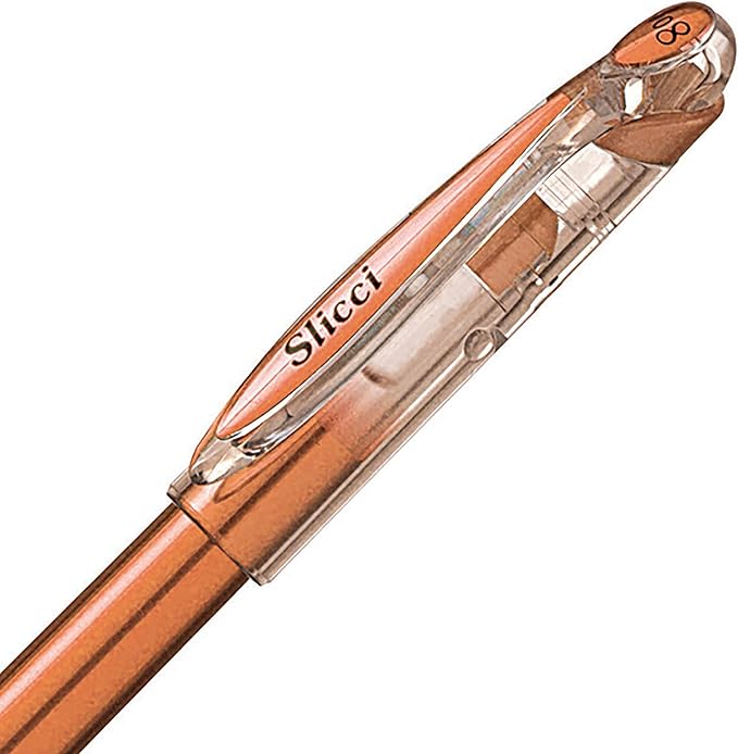 Pentel Arts Slicci Metallic 0.8 mm Needle Tip Gel Pen, Metallic Bronze Ink, Box of 12 (BG208-ME)