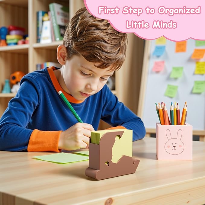 Li&Zhao Bear Sticky Note Holder - Cute Post It Note Dispenser Memo Dispenser Pen Holder Sticky Note Dispenser Post It Note Holder Notepad Holder for Desk School Office(Brown)