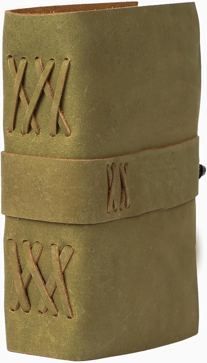 Vintage Leather Journal Handmade Buffalo Non-Refillable Deckle Edge Paper – Leather Bound Journal for Women Men C-Lock Closure Ideal for Writing & Travel for Artists (Green)