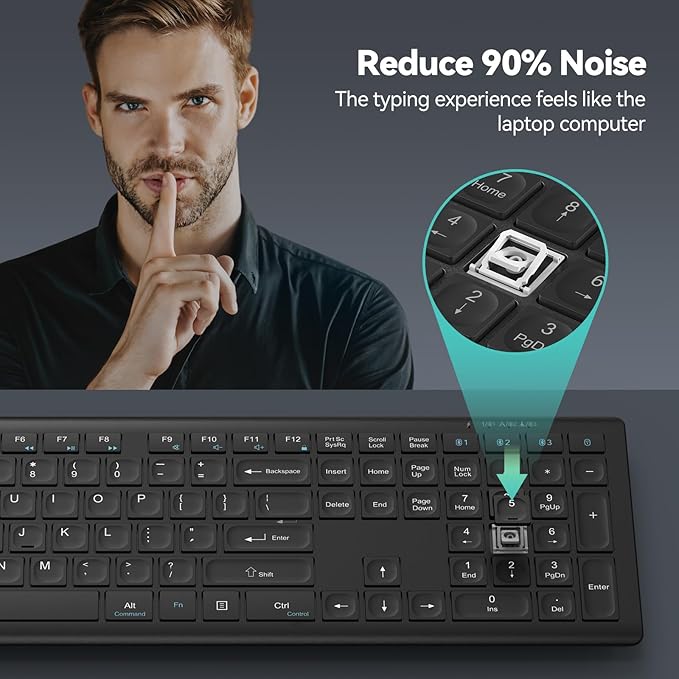 TECKNET Bluetooth Keyboard Rechargeable, 4-Device (2.4G+BT) Wireless Keyboard, Full Size Computer Keyboard with Stand, Ultra-Slim Quiet Typing, for PC/Laptop/Smart TV/Phone/Tablet, 12 Hotkeys