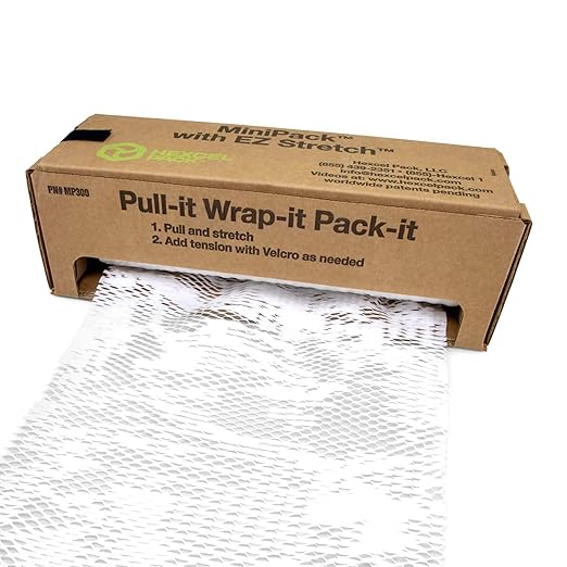 IDL Packaging Original HexcelWrap Honeycomb Packing Kraft Paper 15.25" x 300' Roll in Self-Dispensed Box, White - The First Patented Interlocking Slit Paper Design for Shipping