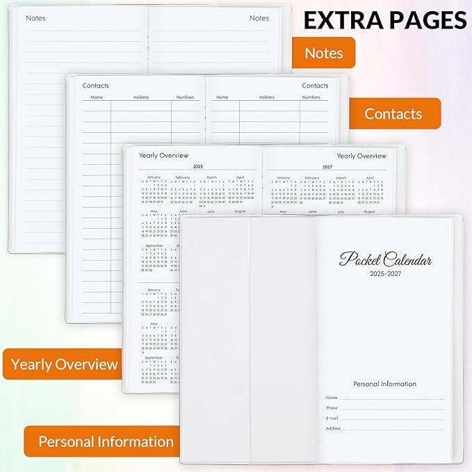 Pocket Calendar 2026-2027, Rainbow Monthly Planner 2025-2027 - 3.7" x 6.7" - Runs from July 2025 Until December 2027, Pocket Calendar 2026 with PVC Cover for School, Home & Office Supplies