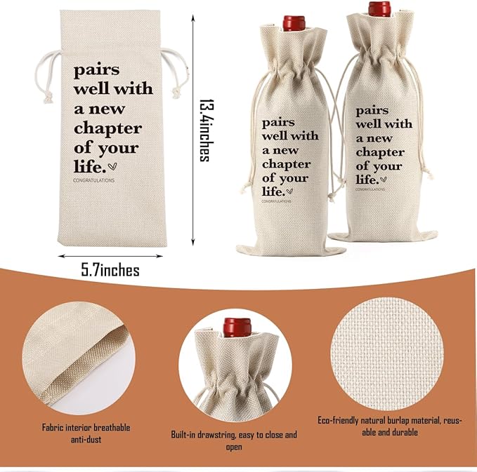 1 Pcs Funny New Chapter Wine Bag New Beginnings Gifts for Women Men Farewell Gifts for Friends Going Away Gifts for Coworkers Women Men Moving Away Gifts for Friends New Teacher Gifts