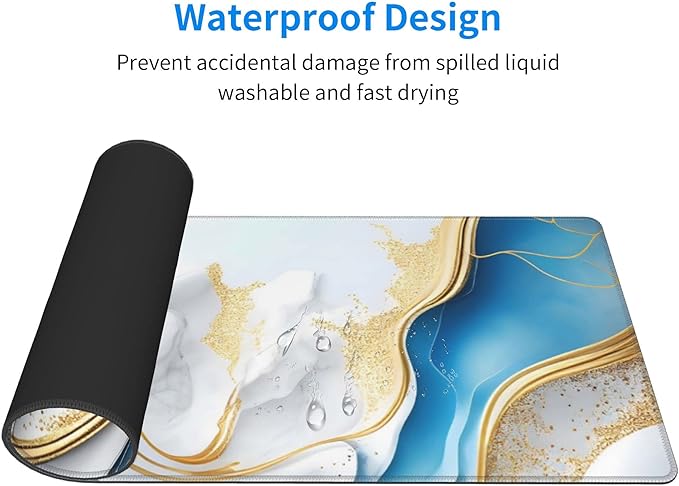 Swirl of Blue Gold Marble Extended Big Mouse Pad Large,XL Gaming Mouse Pad Desk Pad,31.5x11.8inch Long Computer Keyboard Mouse Mat Mousepad with 3mm Non-Slip Base for Home Office Work