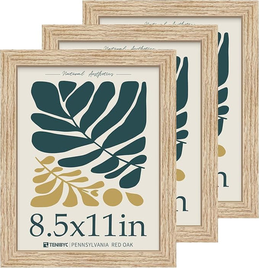 8.5x11 Oak Picture Frame 3 Pack with HD Glass, Natural Wood Certificate Frame, Table or Wall Display