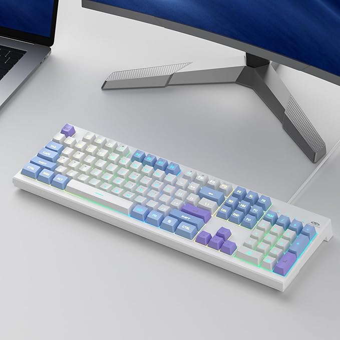 MageGee Creamy Keyboards,K2 Classic Keyboard Wired RGB Backlit 104 Keys Waterproof Ergonomic Keyboard,PC Keyboards for PC/loptop/MAC - Lris Violet