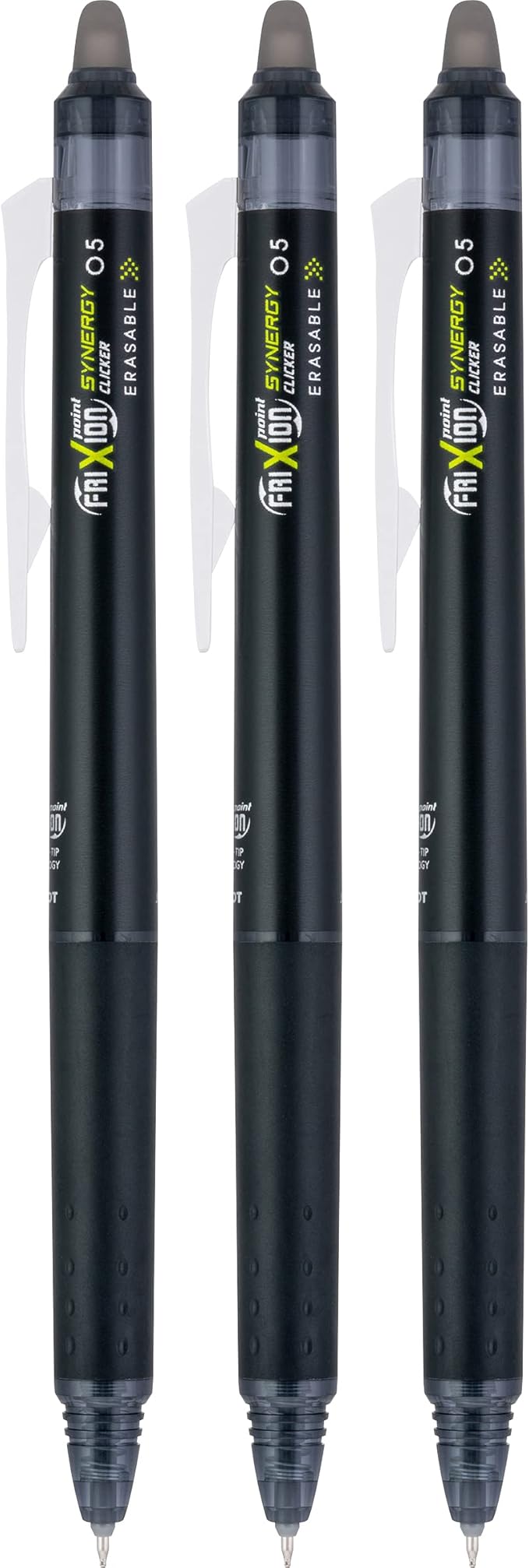 Pilot, FriXion Synergy Clicker Erasable, Refillable, Retractable Gel Ink Pens, Extra Fine Point 0.5 mm, Pack of 3, Black