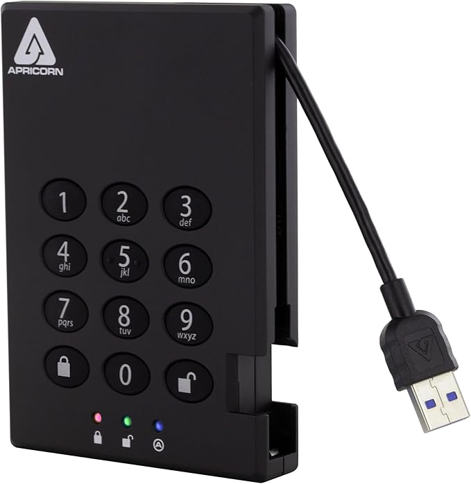 Apricorn Aegis Padlock 3.0 1TB USB 3.0 External Hard Drive, Black
