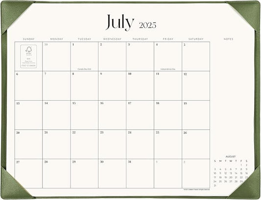 Simplified Desk Calendar 2025-2026 with Desktop Mat, Cabbrix Large Desk Pad Calendar 21" x 16-1/2" Runs From July 2025 to December 2026, Desk Blotter Calendar for Home School and Office (Mint Green)