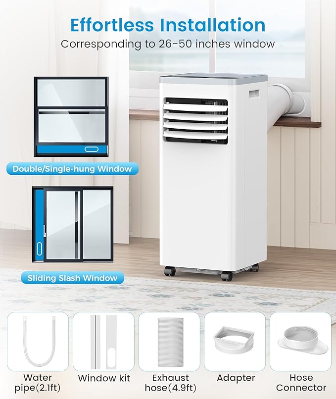Portable Air Conditioner 10000 BTU Cools Up to 450 Sq. Ft., 3-in-1 Modes Portable AC Unit Remote Control, LED Display, Auto Shutoff, AC with Window Kits for Bedroom, Home, Office, White