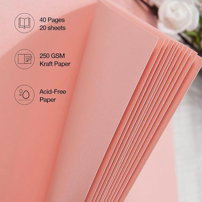 potricher 8 x 8 Inch DIY Scrapbook Album 40 Pages Hardcover Kraft Paper Scrap Book Photo Albums Memory Book for Wedding and Anniversary Family (Pink, 8 Inch)