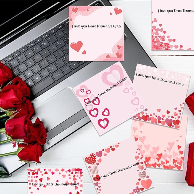9 Pieces Valentine's Day Sticky Notes Self-Adhesive Heart Note Pads for School Office Home Supplies - Students Teachers Gift