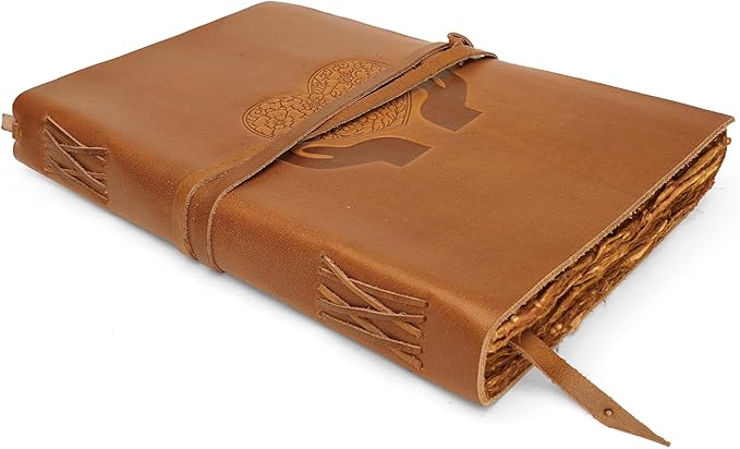 LUXEORIA Heart Journal for Women and Men, Handcrafted Leather Journal for Writing Womens, Sketchbook, Travel Diary with Unlined Deckle Paper, Camel Brown 8x13