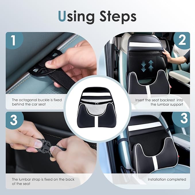 FLORICH Double Layer Breathable Mesh Lumbar Support Ergonomic Leather Lumbar Support Pillow with 3D Mesh Back Support and Adjustable Strap for CarSeat & Office Chair