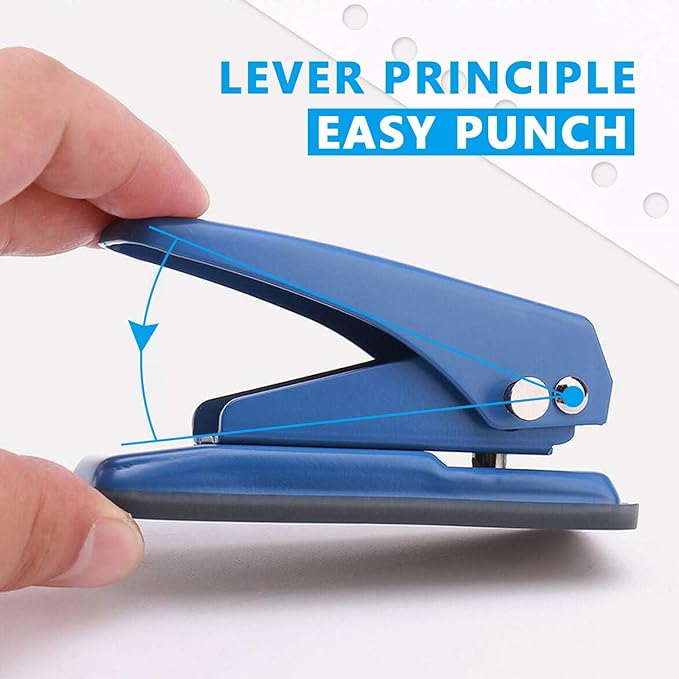 Single Hole Puncher Handheld 1/4 Inches Hole Punch, 20 Sheet Paper Punch Capacity Metal Hole Puncher with Skid-Resistant Base for Paper, Chipboard, Art Project, Blue