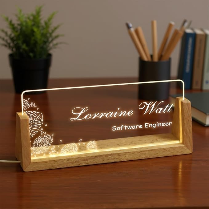 Custom Desk Name Plate,Light Up Acrylic Office Sign, Personalized Gift for Boss Coworker Teacher, Employee Appreciation Award, Home Office Decor