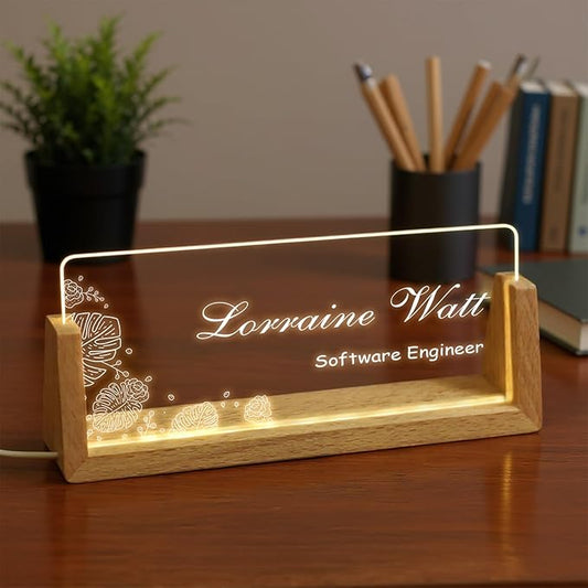 Custom Desk Name Plate,Light Up Acrylic Office Sign, Personalized Gift for Boss Coworker Teacher, Employee Appreciation Award, Home Office Decor