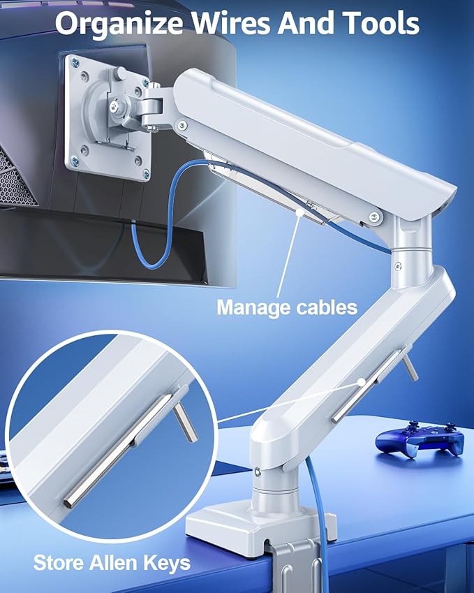 Single Monitor Mount for 32 27 24 22 inch Screen, Gas Spring Arm Holds 4.4-22 lbs, Monitor Desk Mount, Gaming & Home Office Use, VESA 75x75mm & 100x100mm, Freelift Pro White