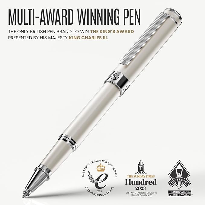 Scriveiner Ivory Rollerball Pen - Stunning Luxury Pen With Chrome Finish, Schmidt Ink Refill, Best Roller Ball Gift Set for Men & Women, Professional, Executive Office, Nice Pens